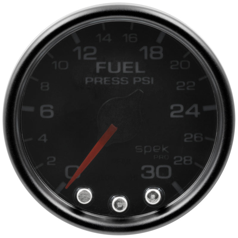 Load image into Gallery viewer, Autometer Spek-Pro Gauge Fuel Press 2 1/16in 30psi Stepper Motor W/Peak &amp; Warn Blk/Smoke/Blk
