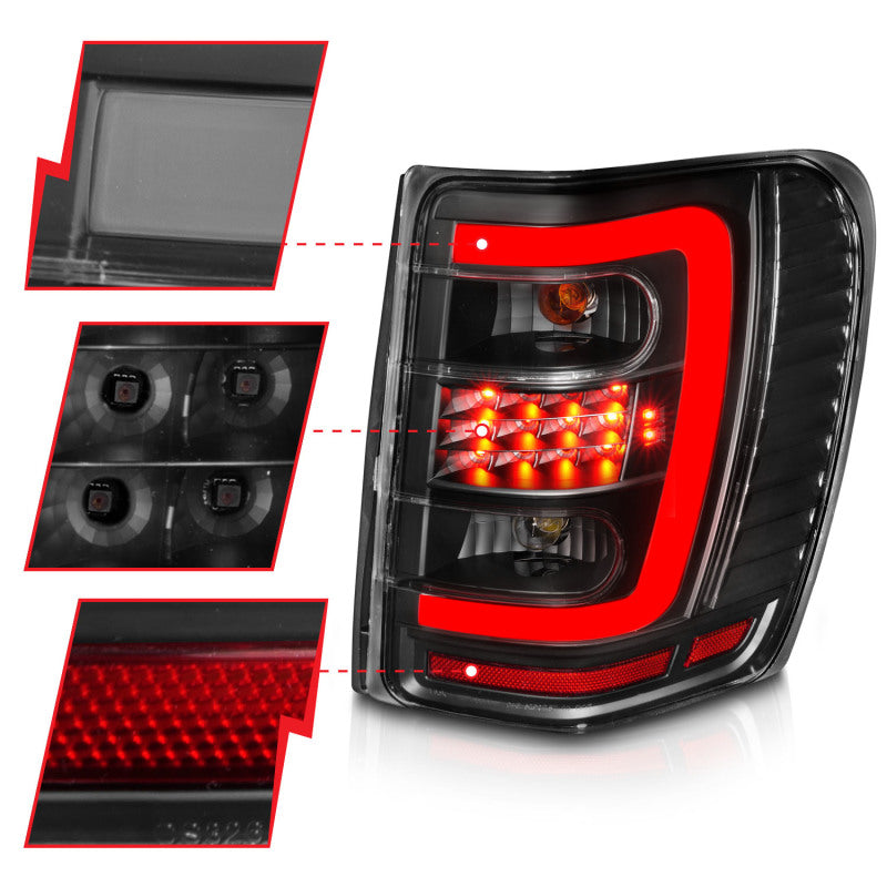 Load image into Gallery viewer, ANZO 1999-2004 Jeep Grand Cherokee LED Tail Lights w/ Light Bar Black Housing Clear Lens
