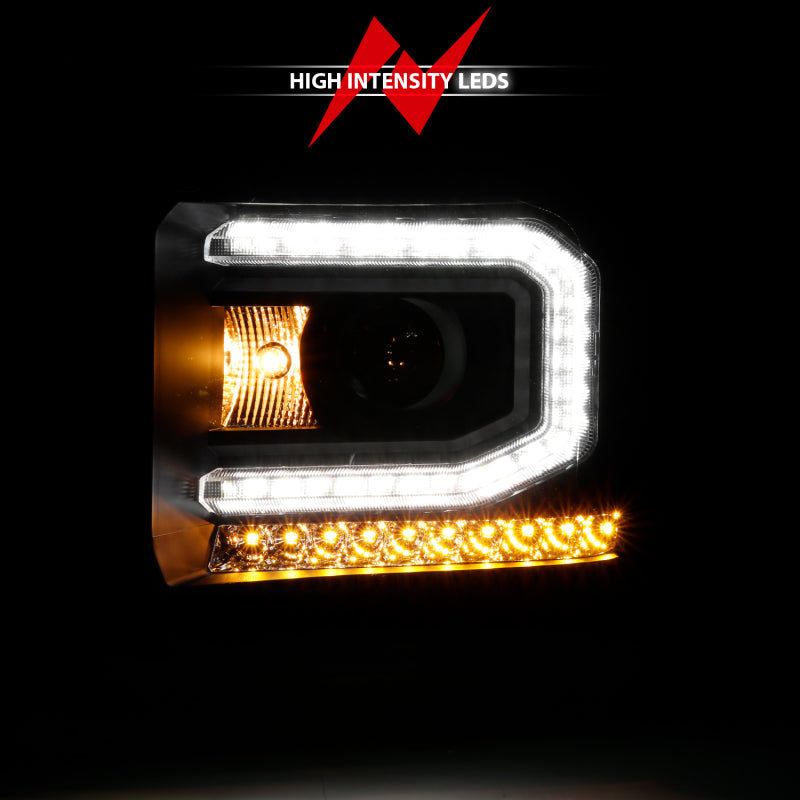 Load image into Gallery viewer, ANZO 2016-2019 GMC Sierra 1500 Projector Headlight Plank Style Black w/ Sequential Amber Signal
