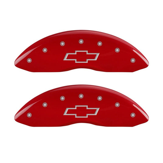 MGP Front set 2 Caliper Covers Engraved Front Bowtie Red finish silver ch