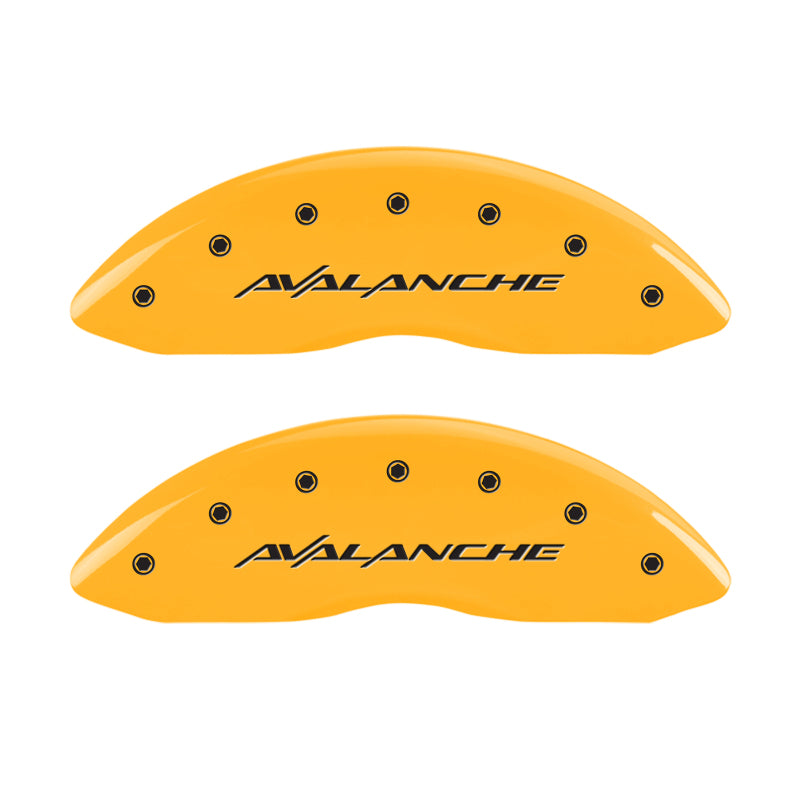 Load image into Gallery viewer, MGP 4 Caliper Covers Engraved Front &amp; Rear Avalanche Yellow finish black ch
