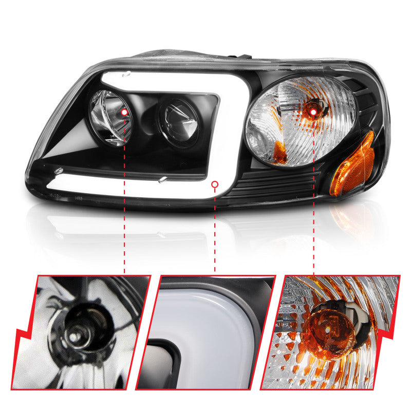 Load image into Gallery viewer, ANZO 1997-2003 Ford F-150 Projector Headlights w/ Light Bar Black Housing
