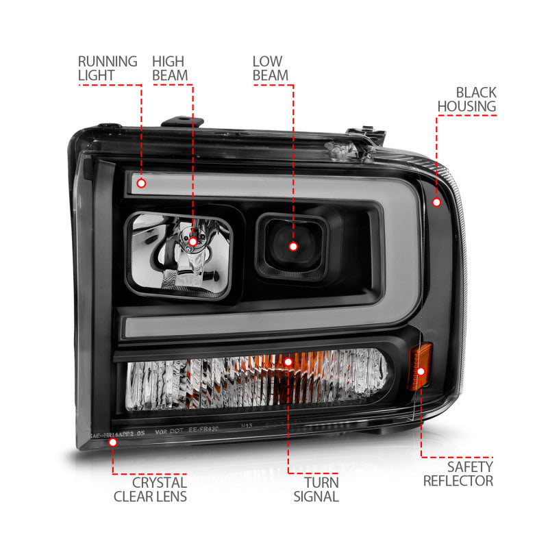 Load image into Gallery viewer, ANZO 99-04 Ford F250/F350/F450/Excursion (excl 99) Projector Headlights - w/ Light Bar Black Housing

