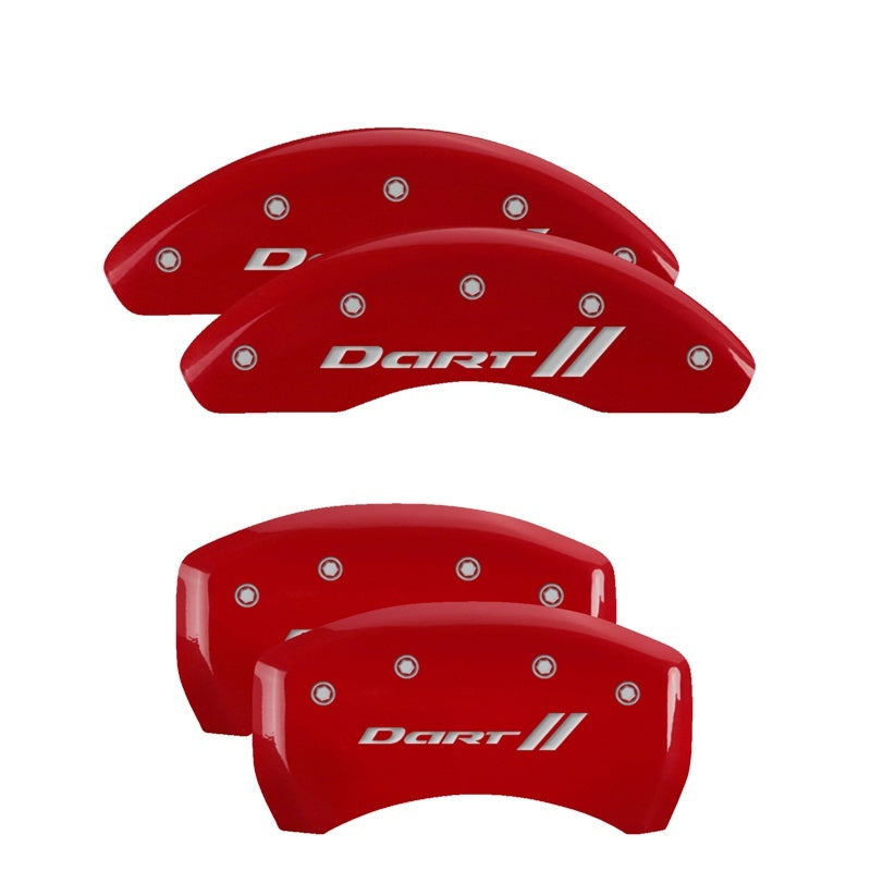 Load image into Gallery viewer, MGP 4 Caliper Covers Engraved Front &amp; Rear Silverado Red finish silver ch
