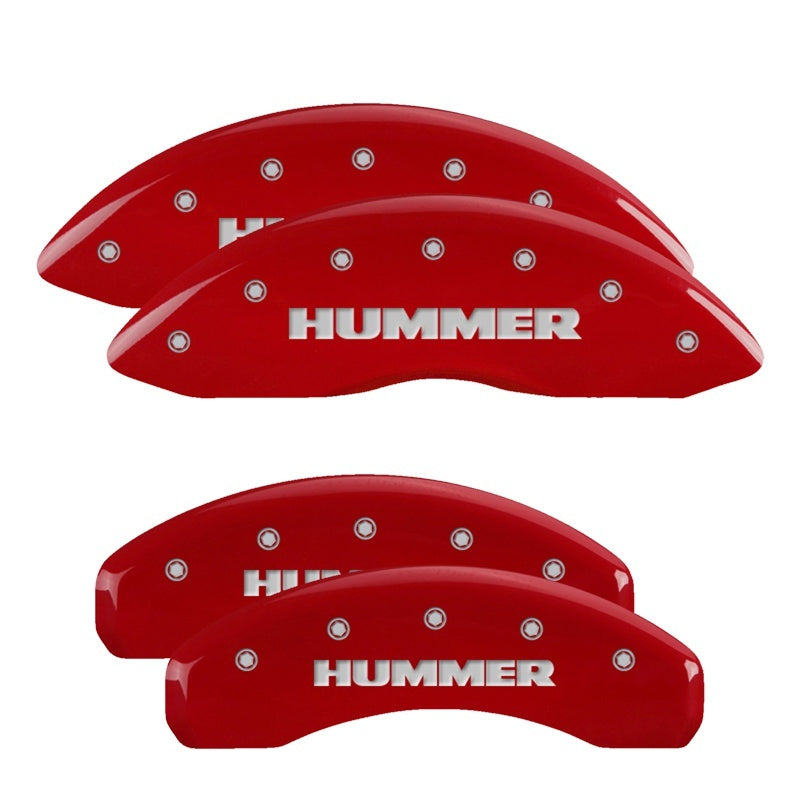 Load image into Gallery viewer, MGP 4 Caliper Covers Engraved Front &amp; Rear Hummer Red finish silver ch
