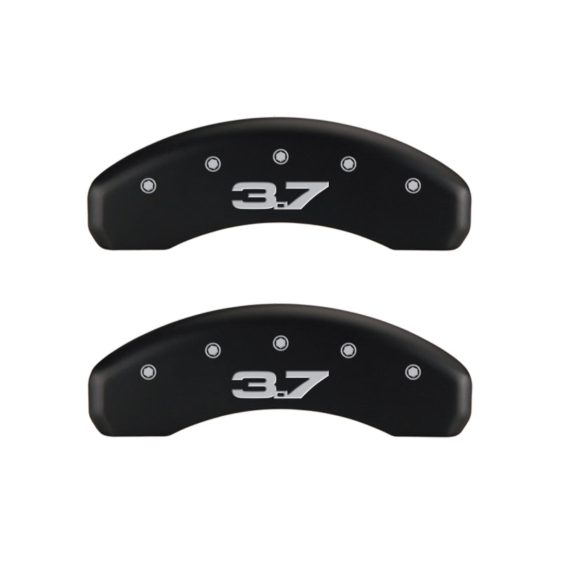 Load image into Gallery viewer, MGP 4 Caliper Covers Engraved Front 2015/Mustang Engraved Rear 2015/37 Red finish silver ch
