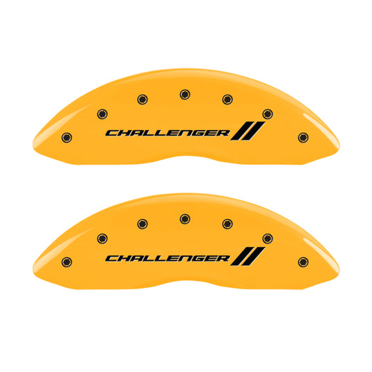 MGP 4 Caliper Covers Engraved Front & Rear With stripes/Challenger Yellow finish black ch