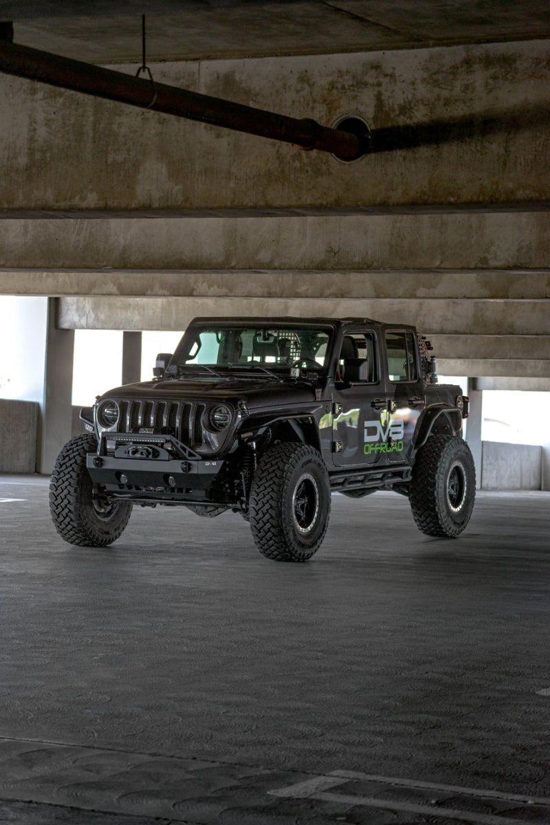 Load image into Gallery viewer, DV8 Offroad 07-23 Jeep Wrangler/Gladiator JT/JK/JL FS-25 Stubby Front Bumper w/Plated Bull Bar
