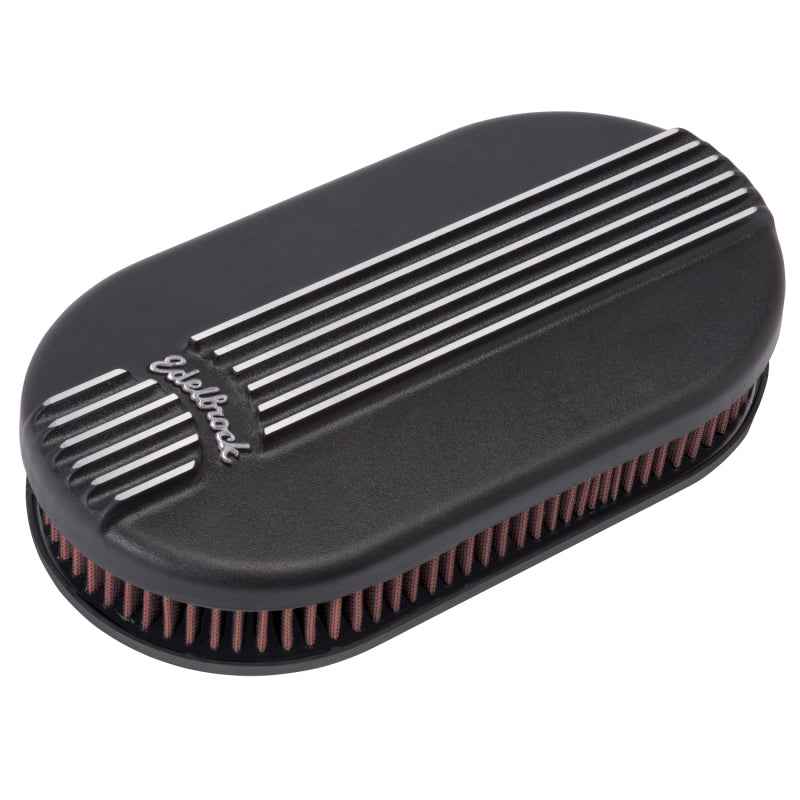 Load image into Gallery viewer, Edelbrock Air Cleaner Classic Series Oval Aluminum Top Cloth Element 17 5In X 9 35In X 3 9In Black
