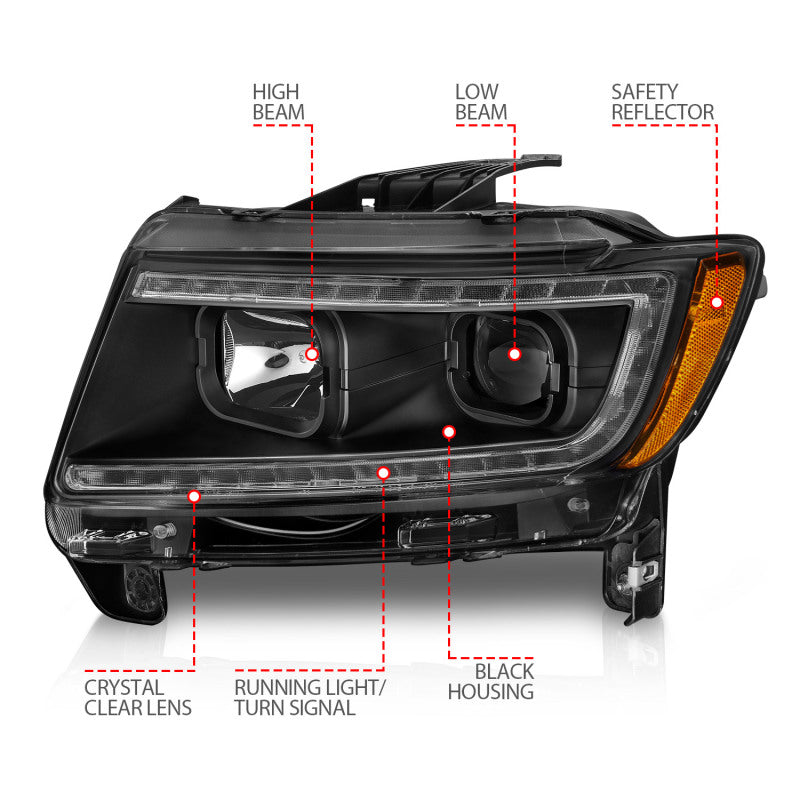 Load image into Gallery viewer, ANZO 11-13 Jeep Grand Cherokee (Factory Halogen Only) Projector Headlights w/Light Bar Swtchbk Black
