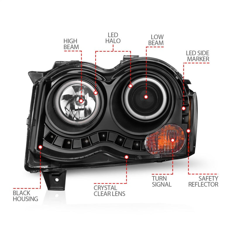 Load image into Gallery viewer, ANZO 2008-2010 Jeep Grand Cherokee Projector Headlights w/ Halo Black (CCFL)
