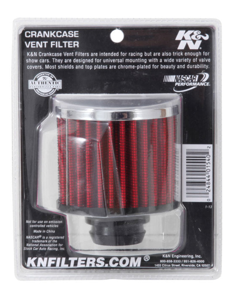 Load image into Gallery viewer, K&amp;N Rubber Base Chrome Top Push-In Crankcase Vent Filter 3in OD x 2-1/2in H.
