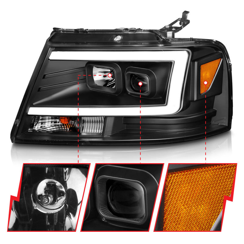 Load image into Gallery viewer, ANZO 2004-2008 Ford  F-150 Projector Headlights w/ Light Bar Black Housing
