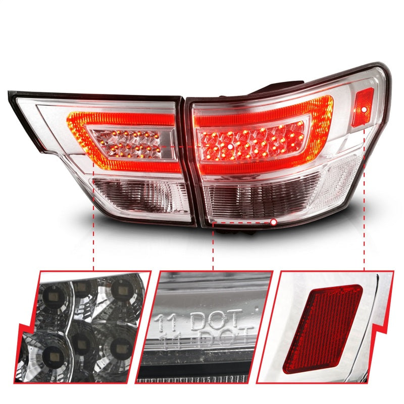 Load image into Gallery viewer, ANZO 11-13 Jeep Grand Cherokee LED Taillights w/ Lightbar Chrome Housing/Clear Lens 4pcs
