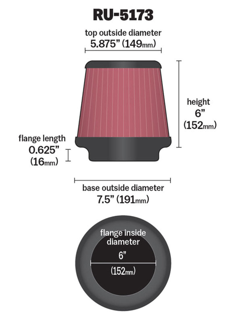 Load image into Gallery viewer, K&amp;N Universal Clamp-On Air Filter 6in FLG / 7-1/2in B / 5-7/8in T / 6in H
