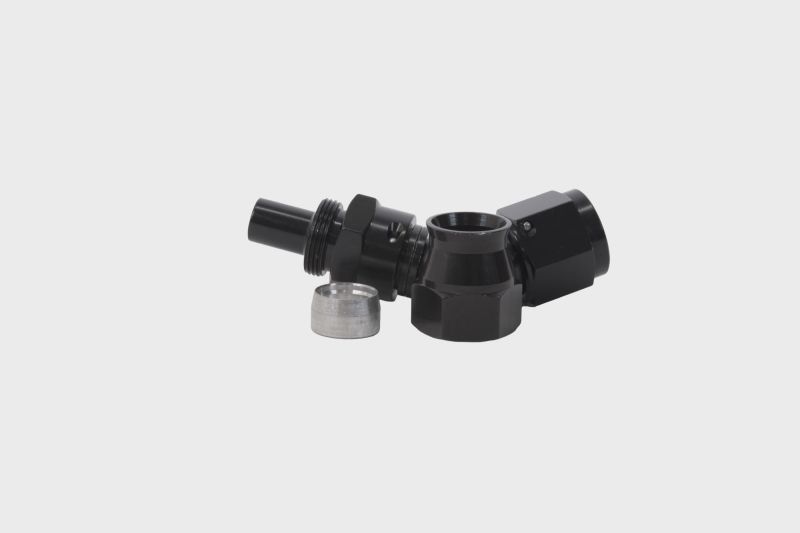 Load image into Gallery viewer, Aeromotive PTFE Hose End - AN-08 - 45 Deg - Black Anodized
