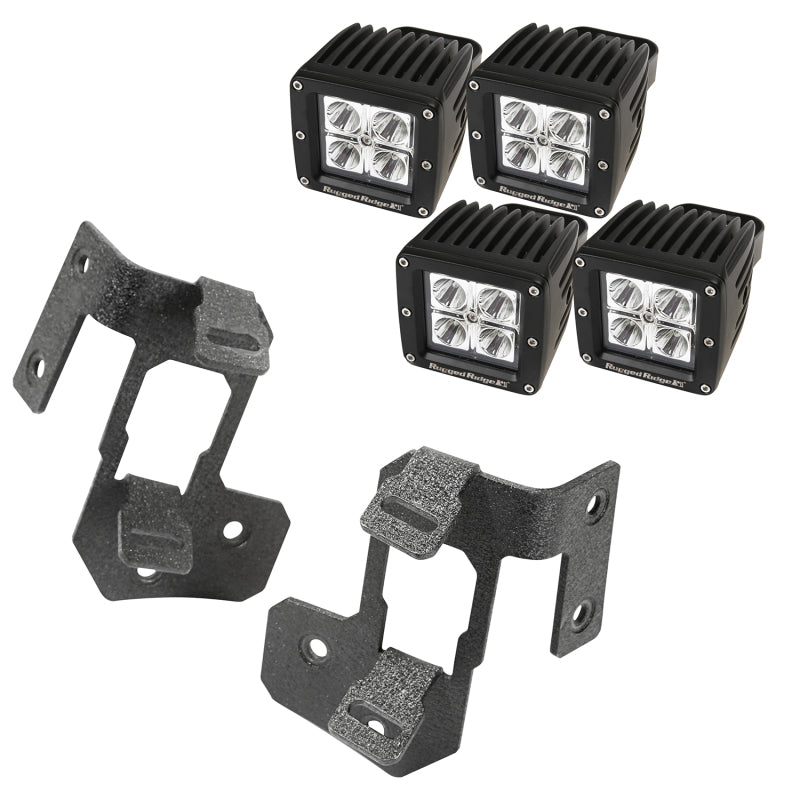 Load image into Gallery viewer, Rugged Ridge 07-18 Jeep Wrangler JK Textured Black Square A-Pillar LED Light Mount Kit
