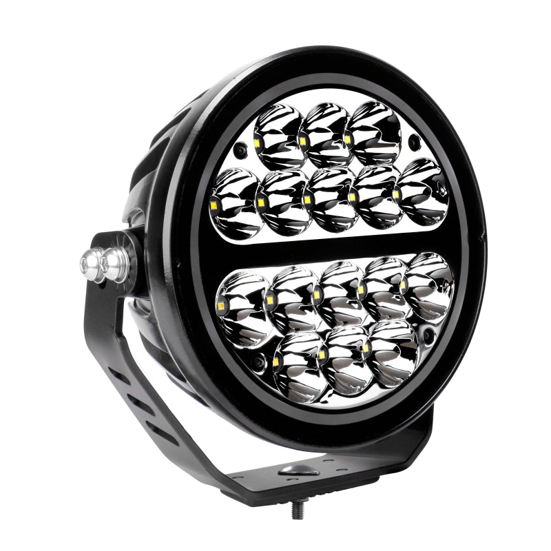 Load image into Gallery viewer, Go Rhino Xplor Blackout Series Round LED Spot Light Beam w/DRL (Surface/Thread Stud Mnt) 7in. - Blk
