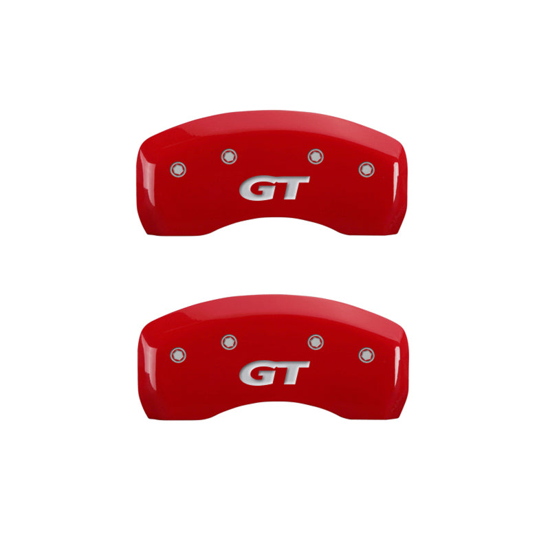 Load image into Gallery viewer, MGP 4 Caliper Covers Engraved Front Mustang Engraved Rear SN95/GT Red finish silver ch
