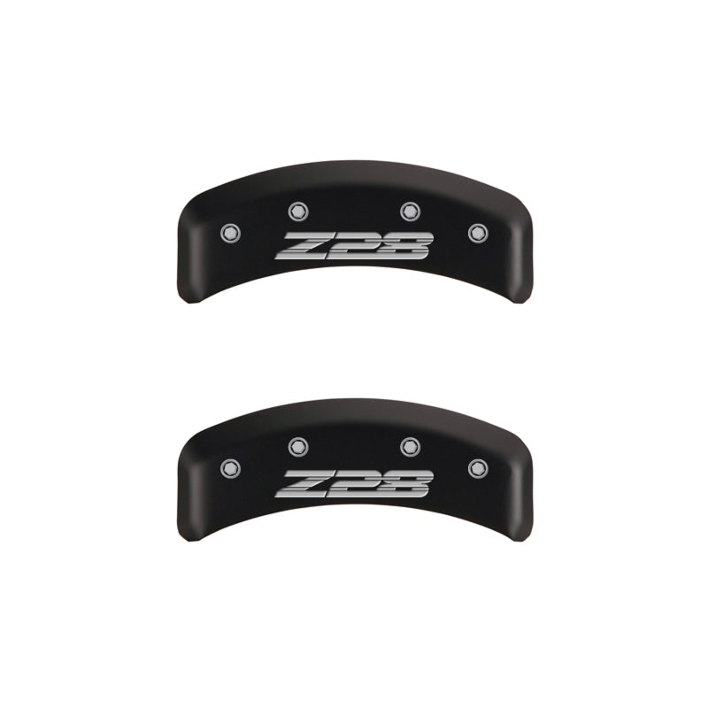 Load image into Gallery viewer, MGP 4 Caliper Covers Engraved Front Gen 4/Camaro Engraved Rear Gen 4/Z28 Red finish silver ch
