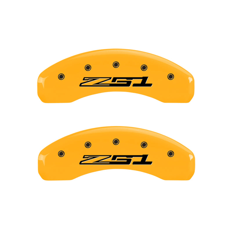 Load image into Gallery viewer, MGP 4 Caliper Covers Engraved Front Corvette C7 Engraved Rear Z51/2015 Yellow finish black ch
