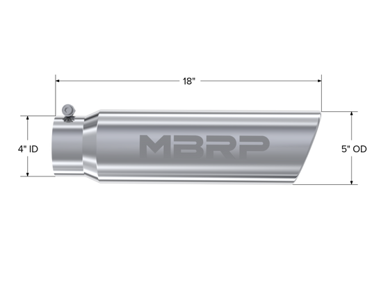 MBRP Universal 5in OD Angled Rolled End 4in Inlet 18in Lgth T304 Exhaust Tip