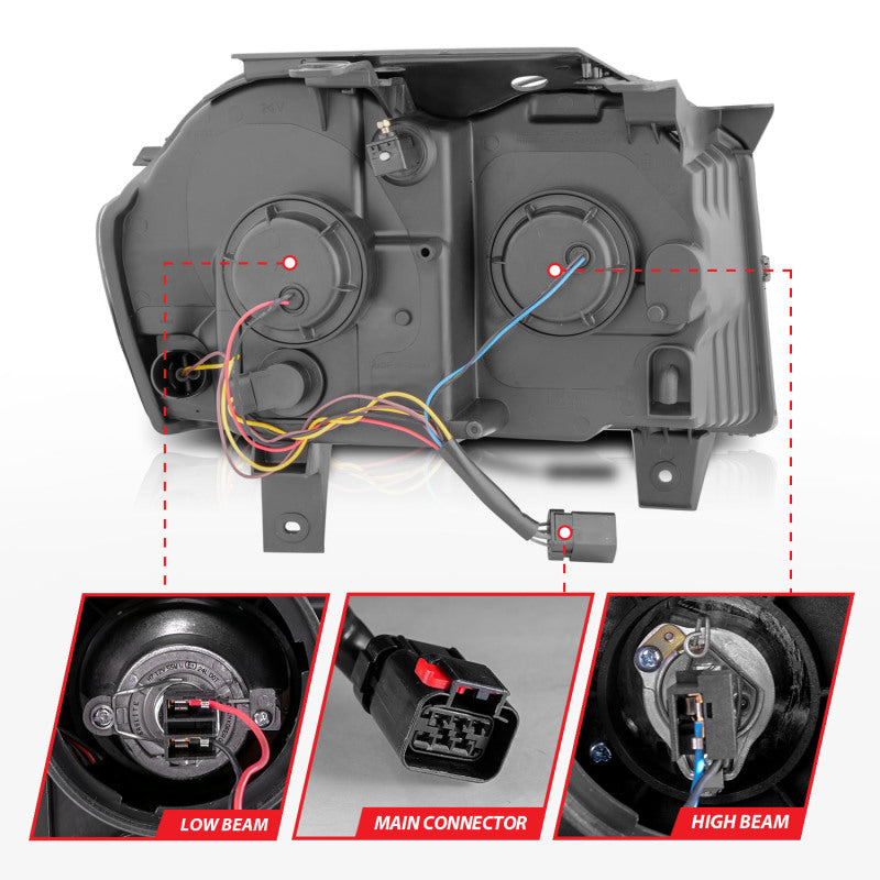 Load image into Gallery viewer, ANZO 2005-2007 Jeep Grand Cherokee Projector Headlights w/ Light Bar Switchback Black Housing
