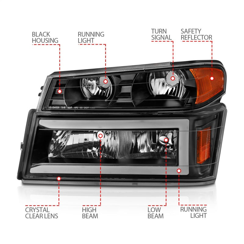 Load image into Gallery viewer, ANZO 04-12 GM Colorado/Canyon/I-Series Crystal Headlights - w/ Light Bar Black Housing 4pcs
