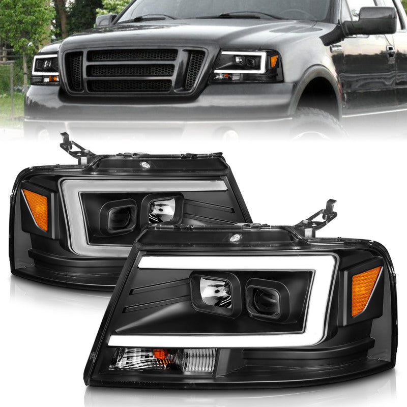 Load image into Gallery viewer, ANZO 2004-2008 Ford  F-150 Projector Headlights w/ Light Bar Black Housing
