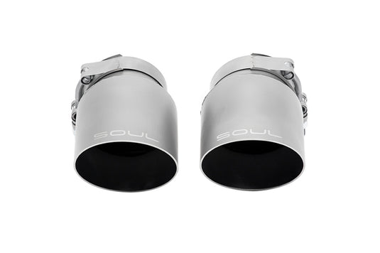 SOUL 17-19 Porsche 991.2 Carrera (w/ PSE) Bolt On Exhaust Tips - 4in Straight Cut Sig Satin Tips