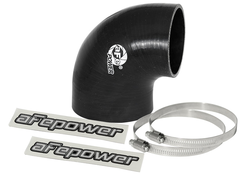 Load image into Gallery viewer, aFe Magnum FORCE CAI Univ. Silicone Coupling Kit (3.5in. ID to 3in. ID) 90Deg. Elbow Reducer - Black
