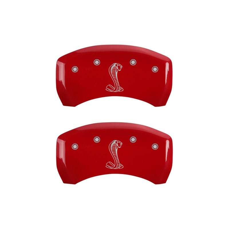 Load image into Gallery viewer, MGP Rear set 2 Caliper Covers Engraved Rear Tiffany Snake Red finish silver ch
