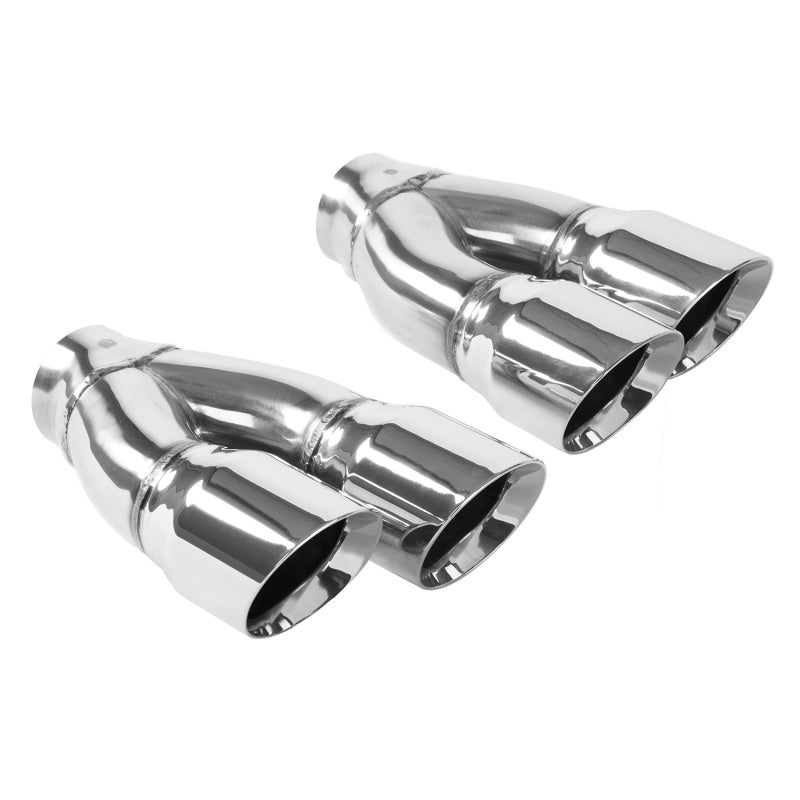 Load image into Gallery viewer, MagnaFlow Tip Stainless Double Wall Round Dual Outlet Polish 3in DIA 2.25in Inlet 9.75in Len (qty 2)
