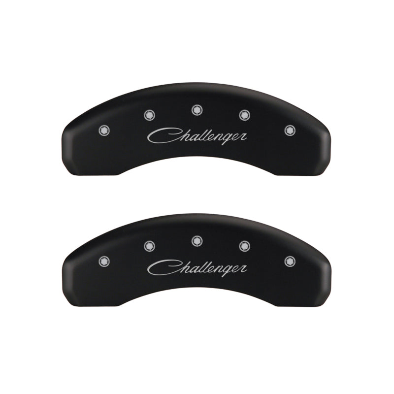 Load image into Gallery viewer, MGP 4 Caliper Covers Engraved Front &amp; Rear Cursive/Challenger Red finish silver ch
