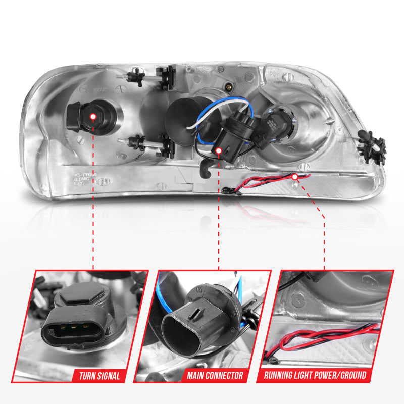 Load image into Gallery viewer, ANZO 1997-2003 Ford F-150 Projector Headlights w/ Light Bar Chrome Housing
