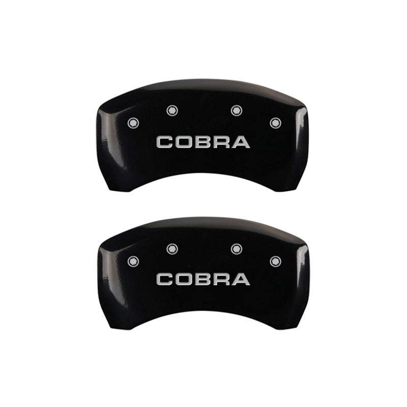 Load image into Gallery viewer, MGP Rear set 2 Caliper Covers Engraved Rear Cobra Black finish silver ch

