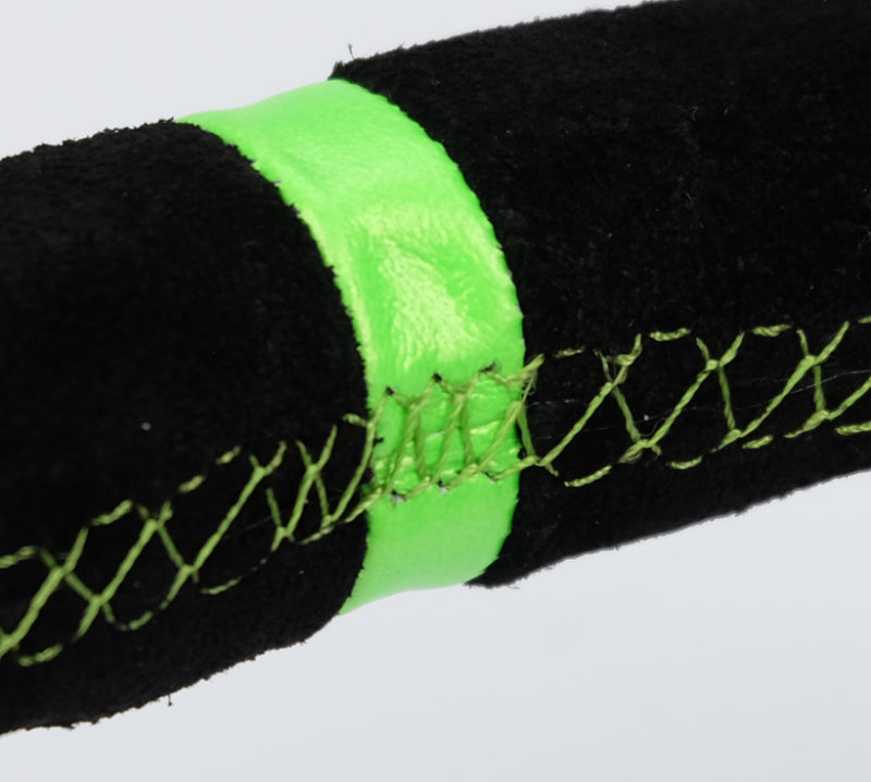Load image into Gallery viewer, NRG Reinforced Steering Wheel 350mm/3in. Deep Blk Suede/ Neon Green Stitch w/5mm Matte Black Spoke

