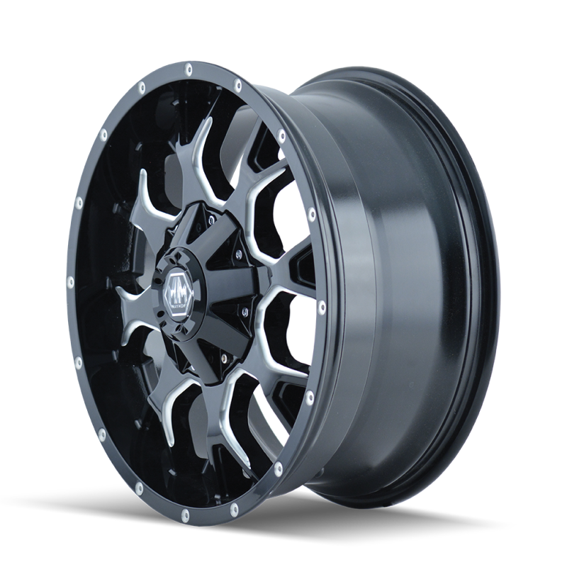 Load image into Gallery viewer, Mayhem 8015 Warrior 17x9 / 5x114.3 BP / 18mm Offset / 87mm Hub Black w/ Milled Spokes Wheel
