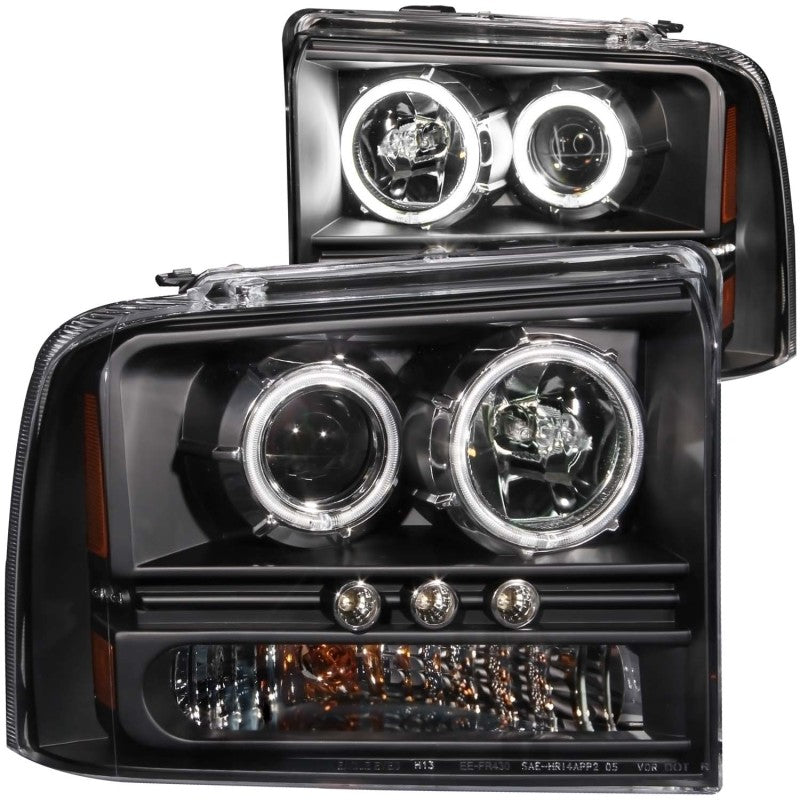 Load image into Gallery viewer, ANZO 2005-2007 Ford Excursion Projector Headlights w/ Halo Black w/ LED Strip (CCFL) 1pc
