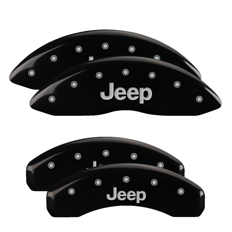 Load image into Gallery viewer, MGP 4 Caliper Covers Engraved Front &amp; Rear JEEP Black finish silver ch
