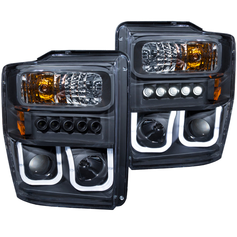 Load image into Gallery viewer, ANZO 2008-2010 Ford F-250 Projector Headlights w/ U-Bar Black
