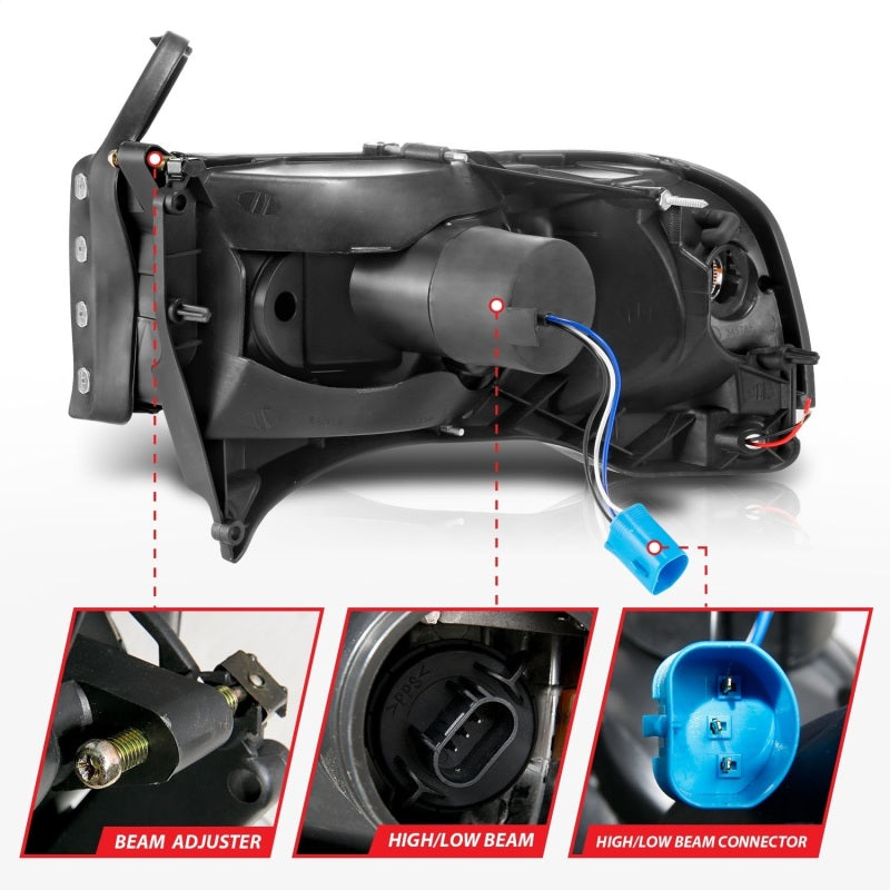 Load image into Gallery viewer, ANZO 94-02 Dodge RAM Crystal Headlight - w/ Light Bar Chrome Housing
