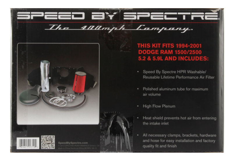 Load image into Gallery viewer, Spectre 94-01 Dodge RAM 1500/2500 V8-5.2/5.9L F/I Air Intake Kit - Polished w/Red Filter
