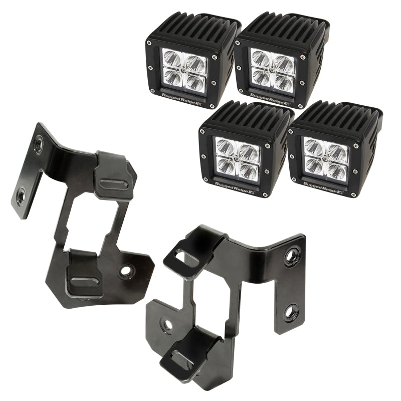Load image into Gallery viewer, Rugged Ridge 07-18 Jeep Wrangler JK Semi-Gloss Black Square A-Pillar LED Light Mount Kit
