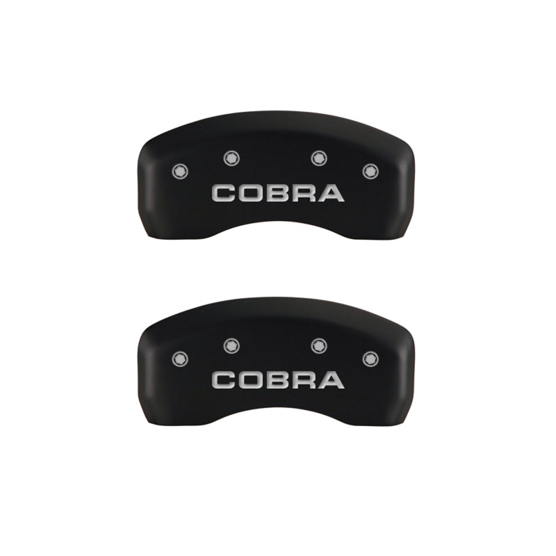 Load image into Gallery viewer, MGP 4 Caliper Covers Engraved Front &amp; Rear Cobra Red finish silver ch
