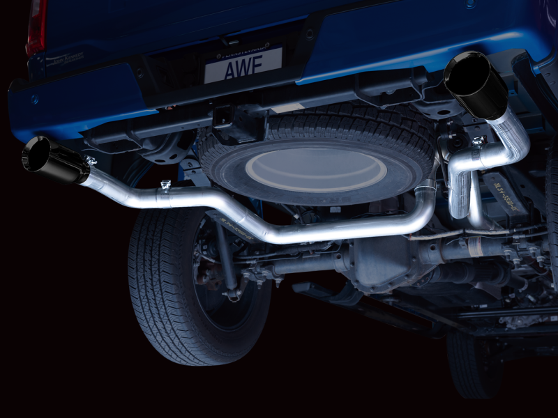 Load image into Gallery viewer, AWE Tuning 0FG 21+ Ford F150 Dual Split Rear Cat-Back Exhaust- 5in Diamond Black Tips
