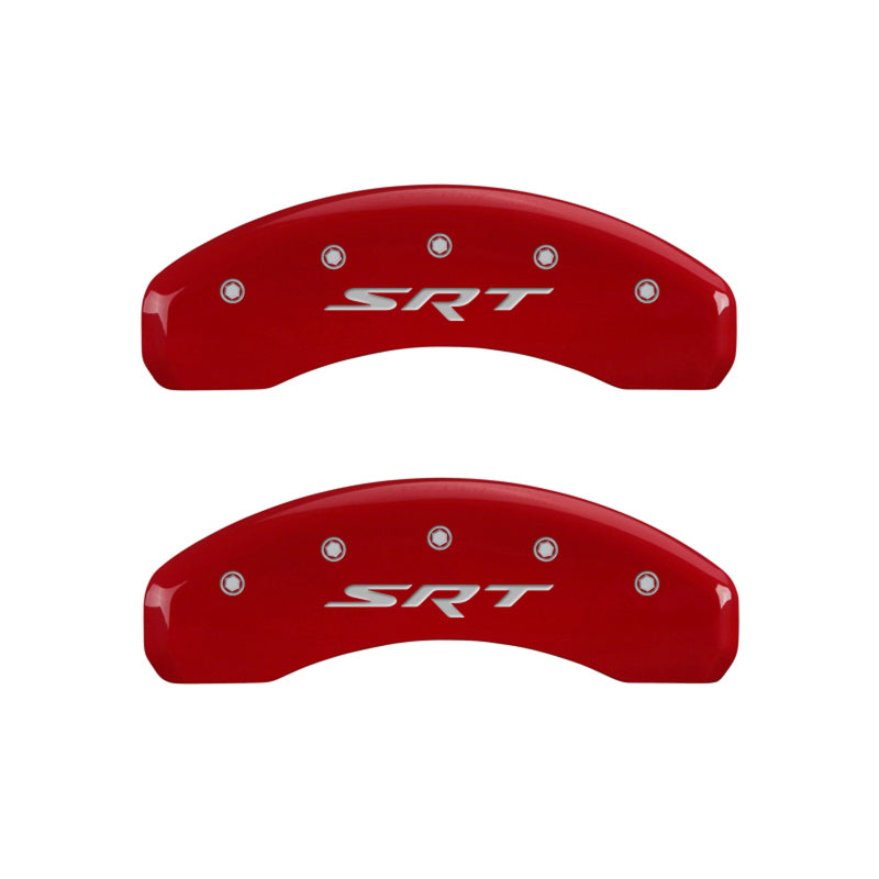 Load image into Gallery viewer, MGP 4 Caliper Covers Engraved Front &amp; Rear SRT Red finish silver ch
