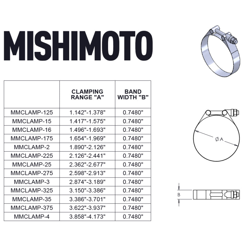 Load image into Gallery viewer, Mishimoto Stainless Steel T-Bolt Clamp 3.15in.-3.39in. (80mm-86mm)
