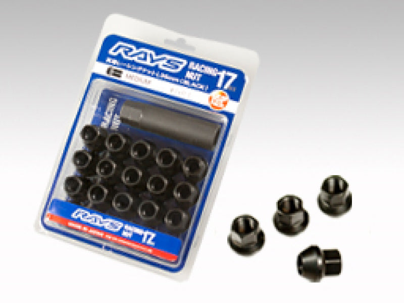 Load image into Gallery viewer, Rays 17 Hex Racing Nut Set L25 Short Type 12x1.25 - Black Chromate (16 Pieces)
