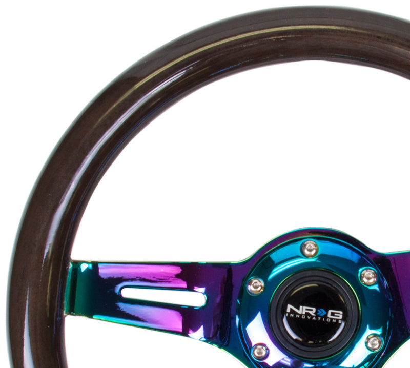 Load image into Gallery viewer, NRG Classic Wood Grain Steering Wheel (310mm) Black w/Neochrome 3-Spoke Center
